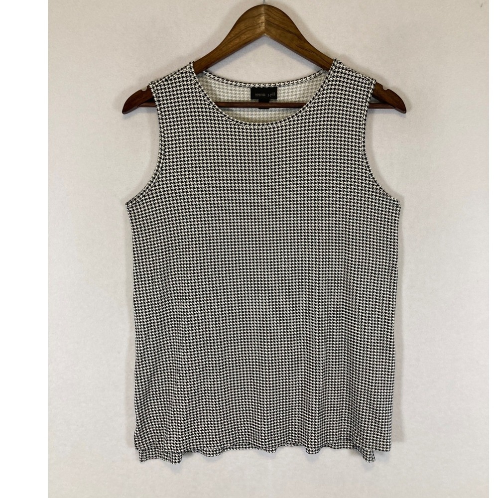 Classic Houndstooth J. Jill Women S Petite Black White Wearever Sleeveless Shell